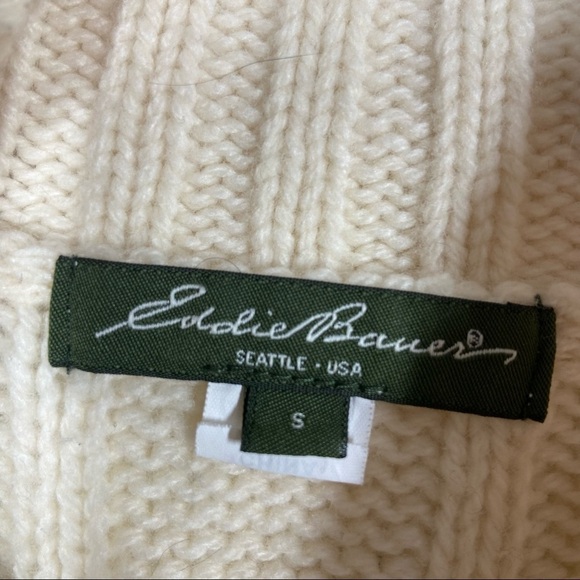 Eddie BAUER Ivory Cable Knit Sweater with button up turtleneck - Picture 2 of 6